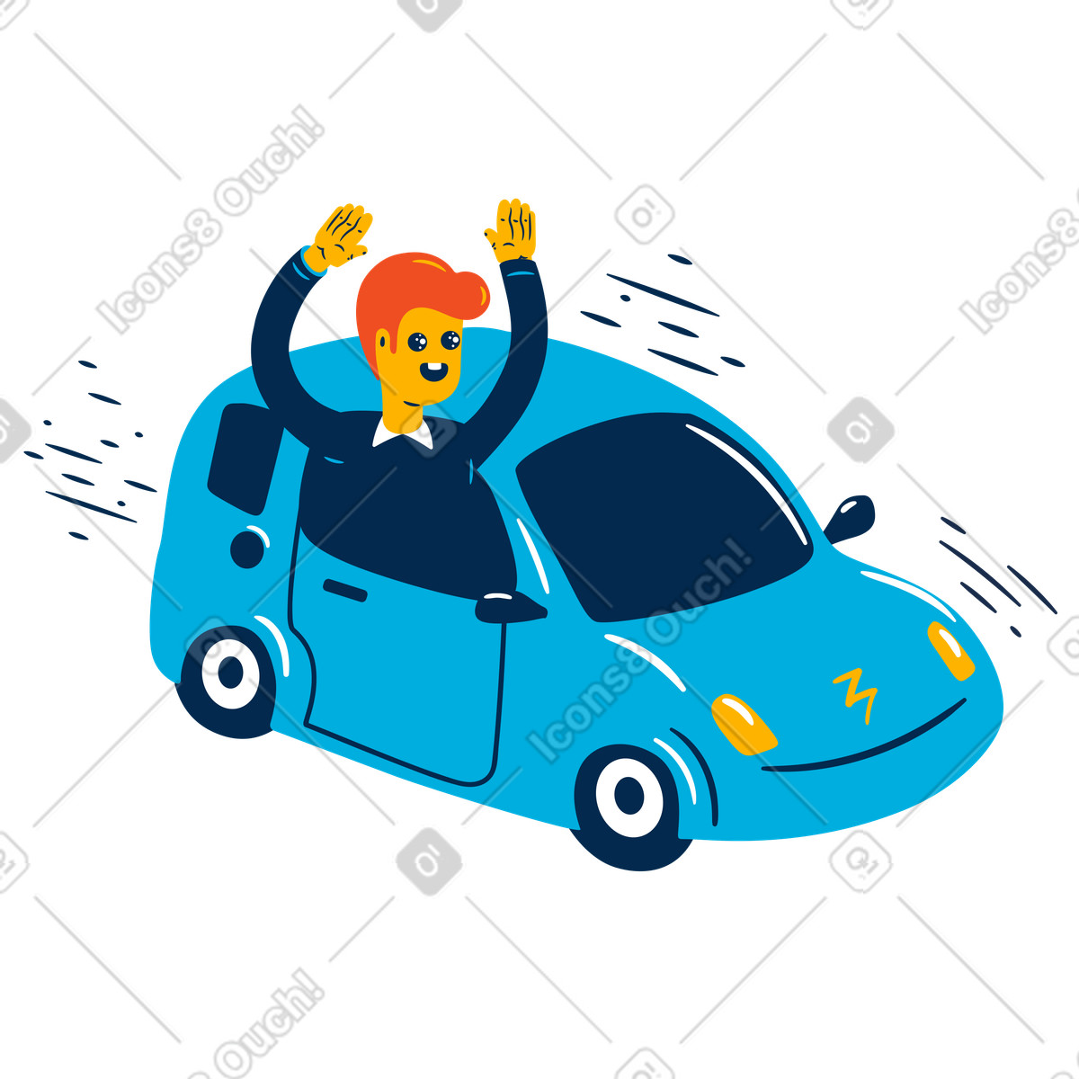 Flame スタイルの 高速で車に乗る男性 のイラストをPNG、SVG形式でダウンロード