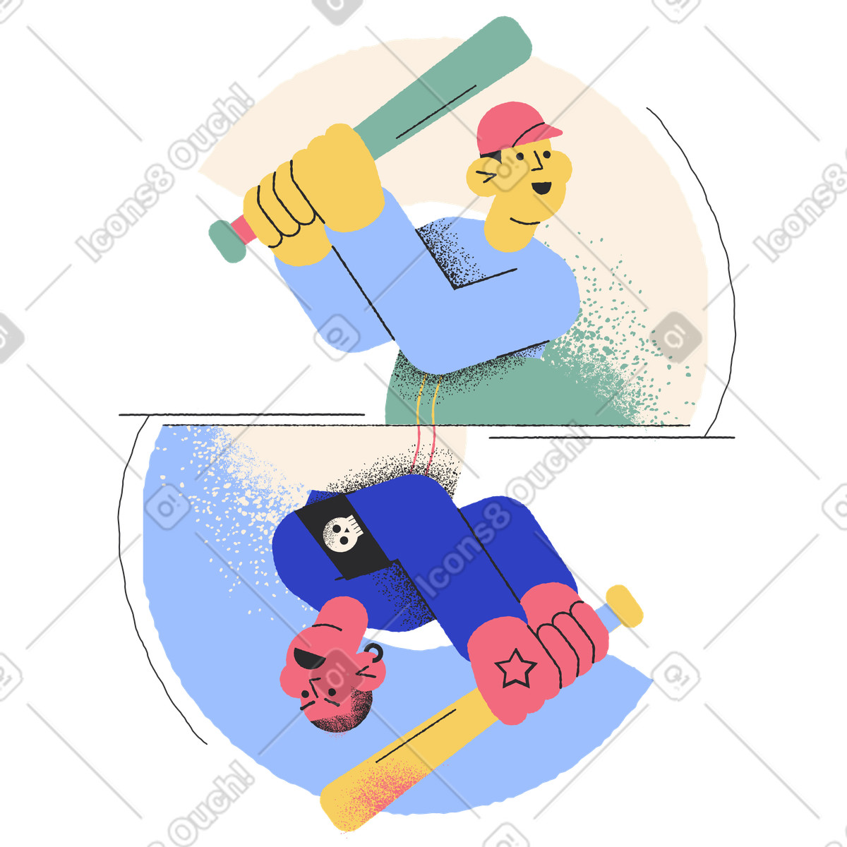 Ilustração de Um menino bem comportado contra valentão em no estilo Pablo para baixar em PNG, SVG
