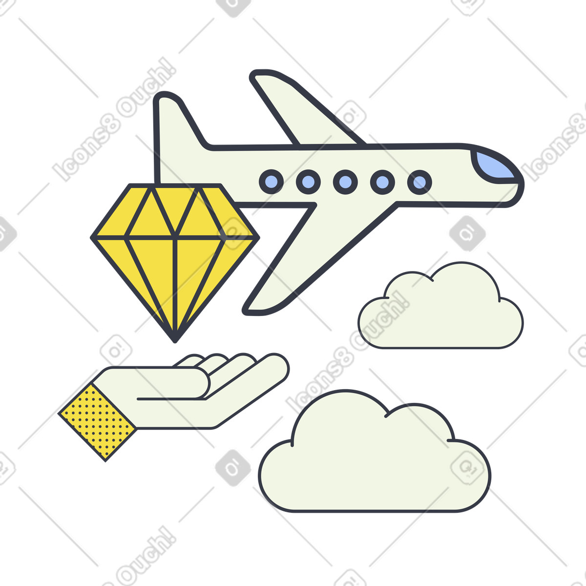 Luxuslieferung per flugzeug und edelstein in der hand-Illustration im Abstract-Stil als Download PNG, SVG