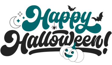 Happy Halloween text with a smiling pumpkin - Sammy Line style illustration