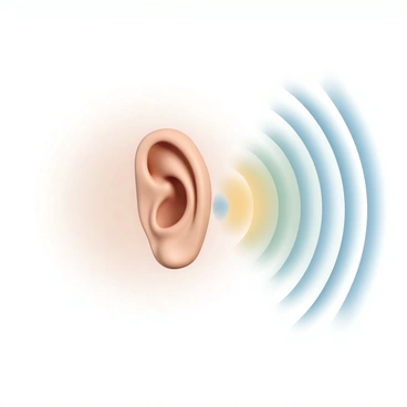 An imaginative illustration of sound waves visually emanating from an ear.