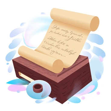 An ancient scroll being unrolled on a wooden lectern, with ornate script detailing a steadfast sermon
