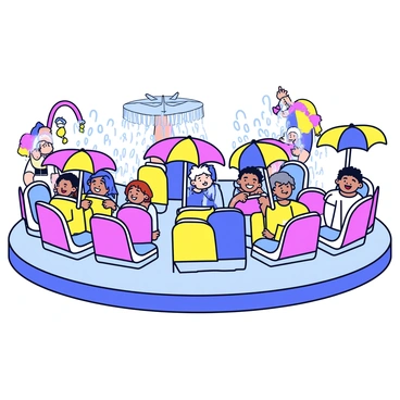 A thrilling theme park ride where water jets spray passengers for an exciting experience