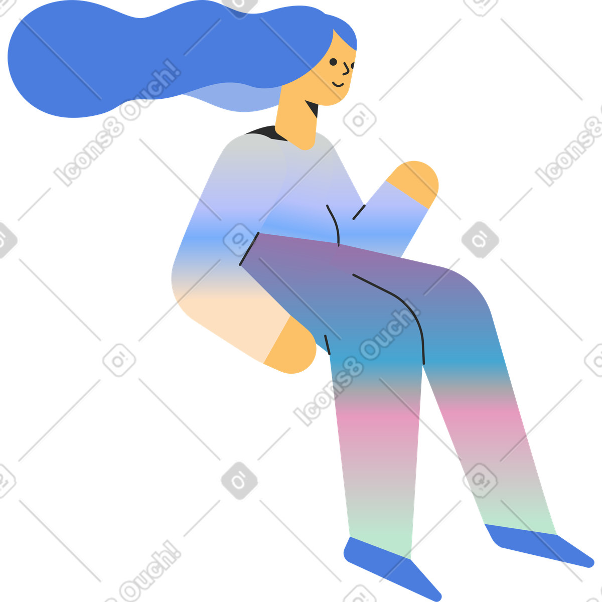 Illustration Fille assise dans le style Marginalia à télécharger aux formats PNG, SVG