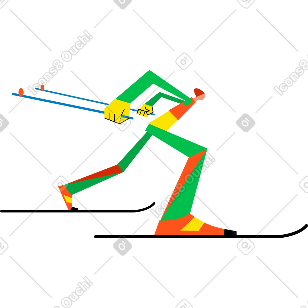 Ilustração de Esquiador com bastões e esquis em no estilo Warp para baixar em PNG, SVG