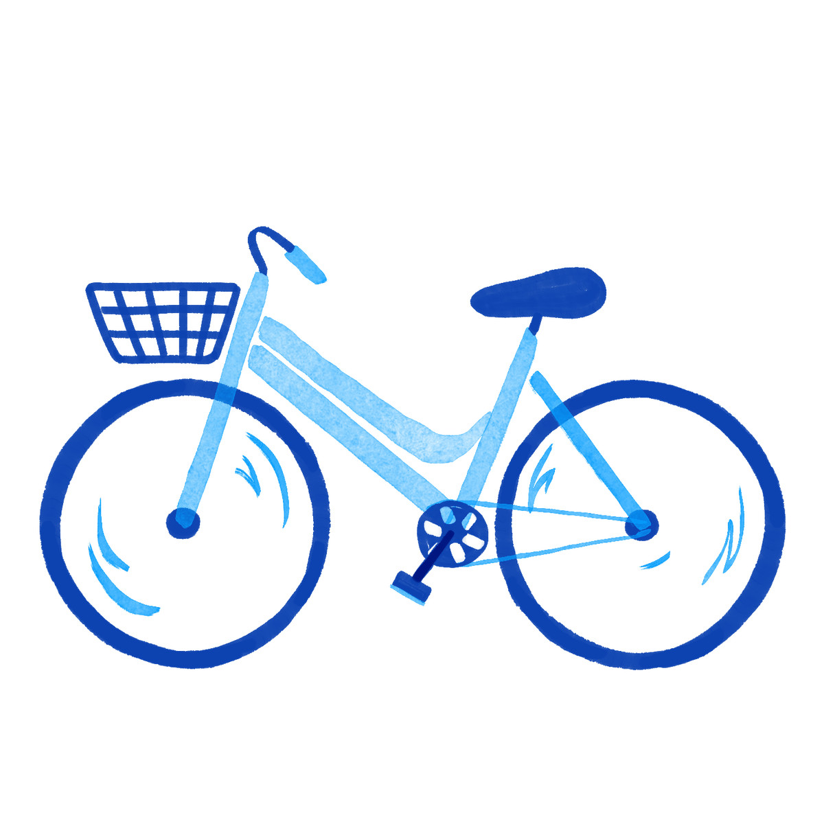 Illustration Vélo avec panier avant, dessin minimaliste bleu des transports urbains dans le style Tint à télécharger aux formats PNG, SVG