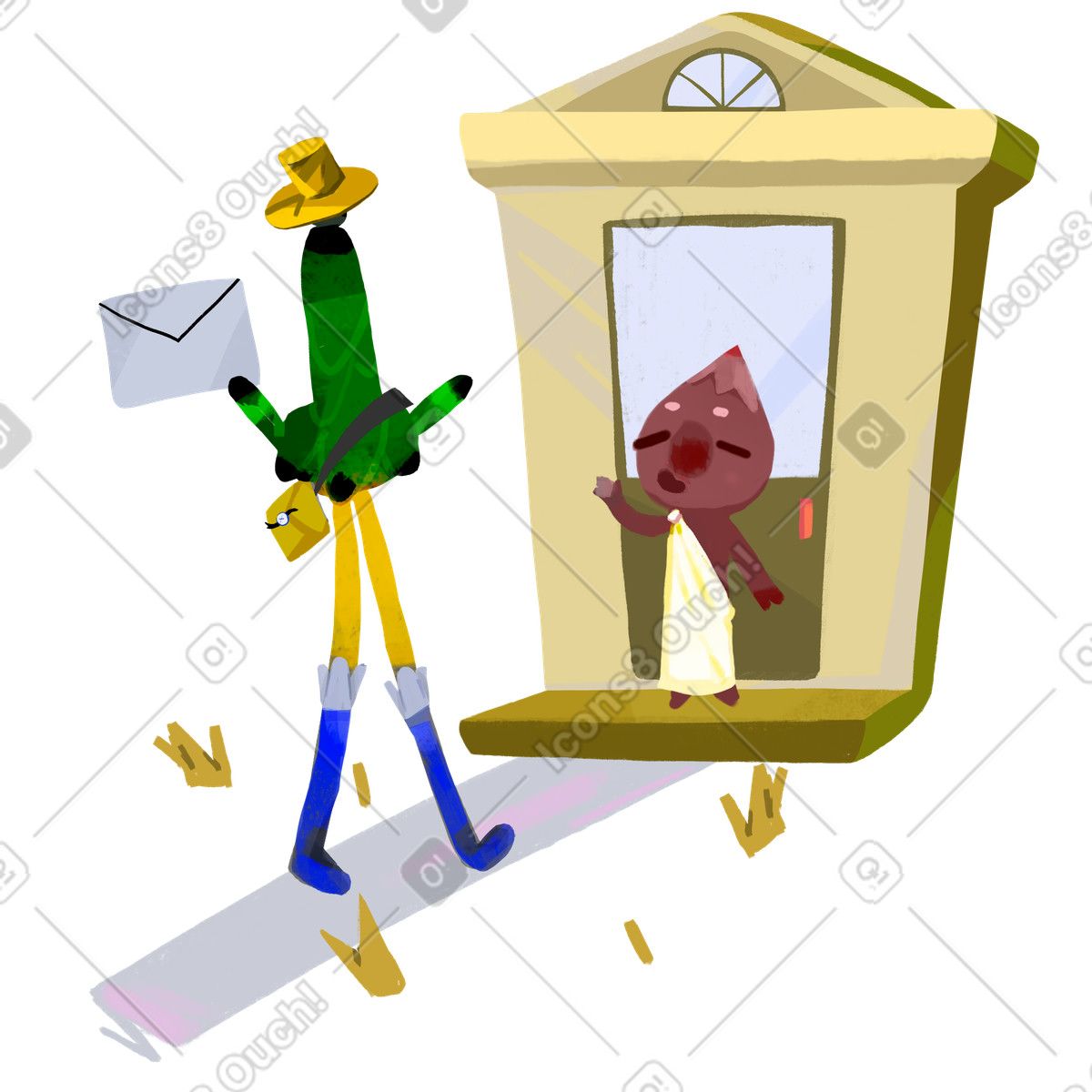 Illustration Livrer une lettre à la porte dans le style Atomic télécharger aux formats PNG, SVG