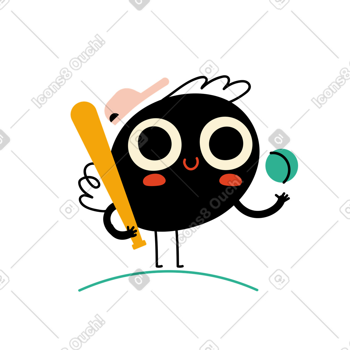 Ilustração de O personagem segura um taco e uma bola beisebol em no estilo Jelly para baixar em PNG, SVG