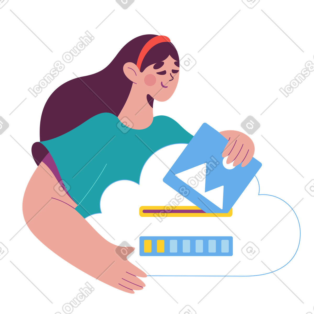 Girl uploads a picture to the cloud illustration upload clipart in high-quality SVG PNG GIF
