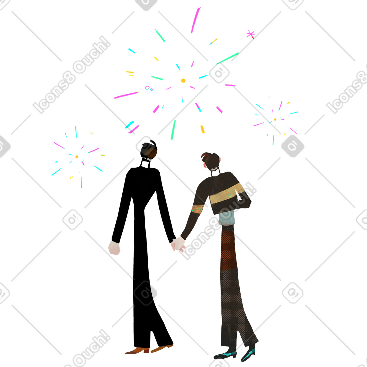 Ilustração de Casal assistindo fogos artifício na véspera ano novo em no estilo Fabulous para baixar em PNG, SVG