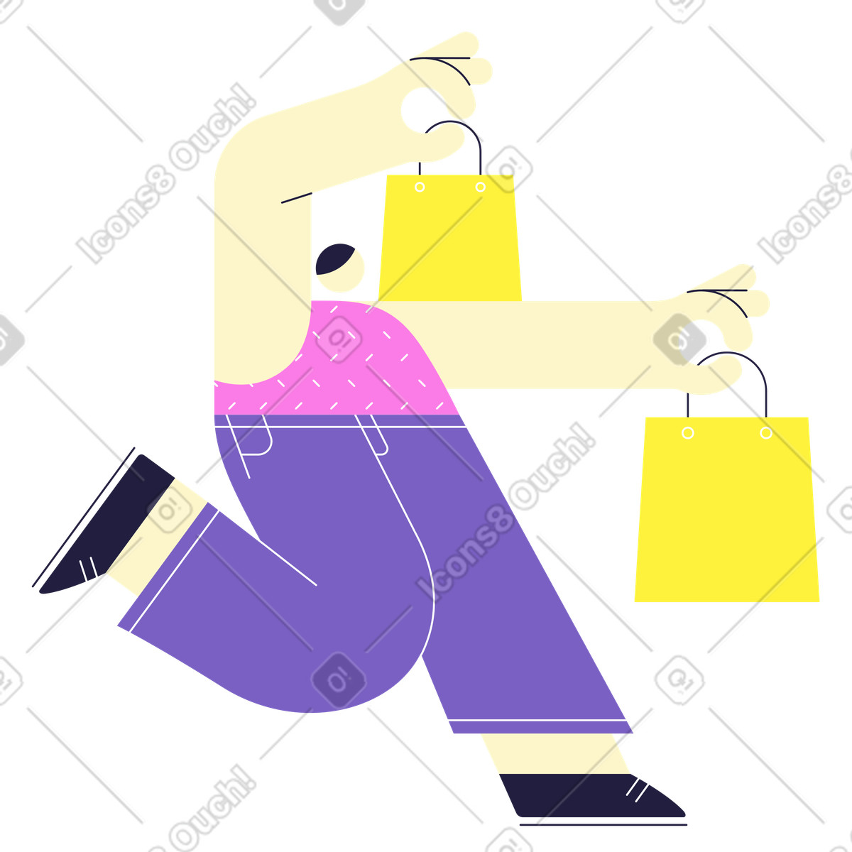 Ilustração de Homem correndo com sacolas compras em no estilo Mellow para baixar em PNG, SVG