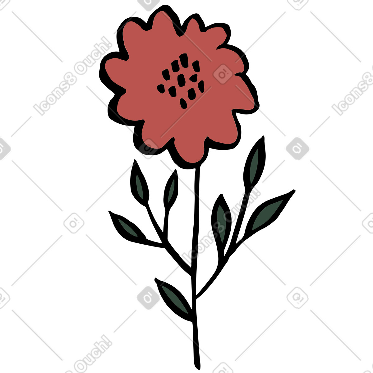 Illustration Red wildflower with dark green leaves dans le style Scandi à télécharger aux formats PNG, SVG