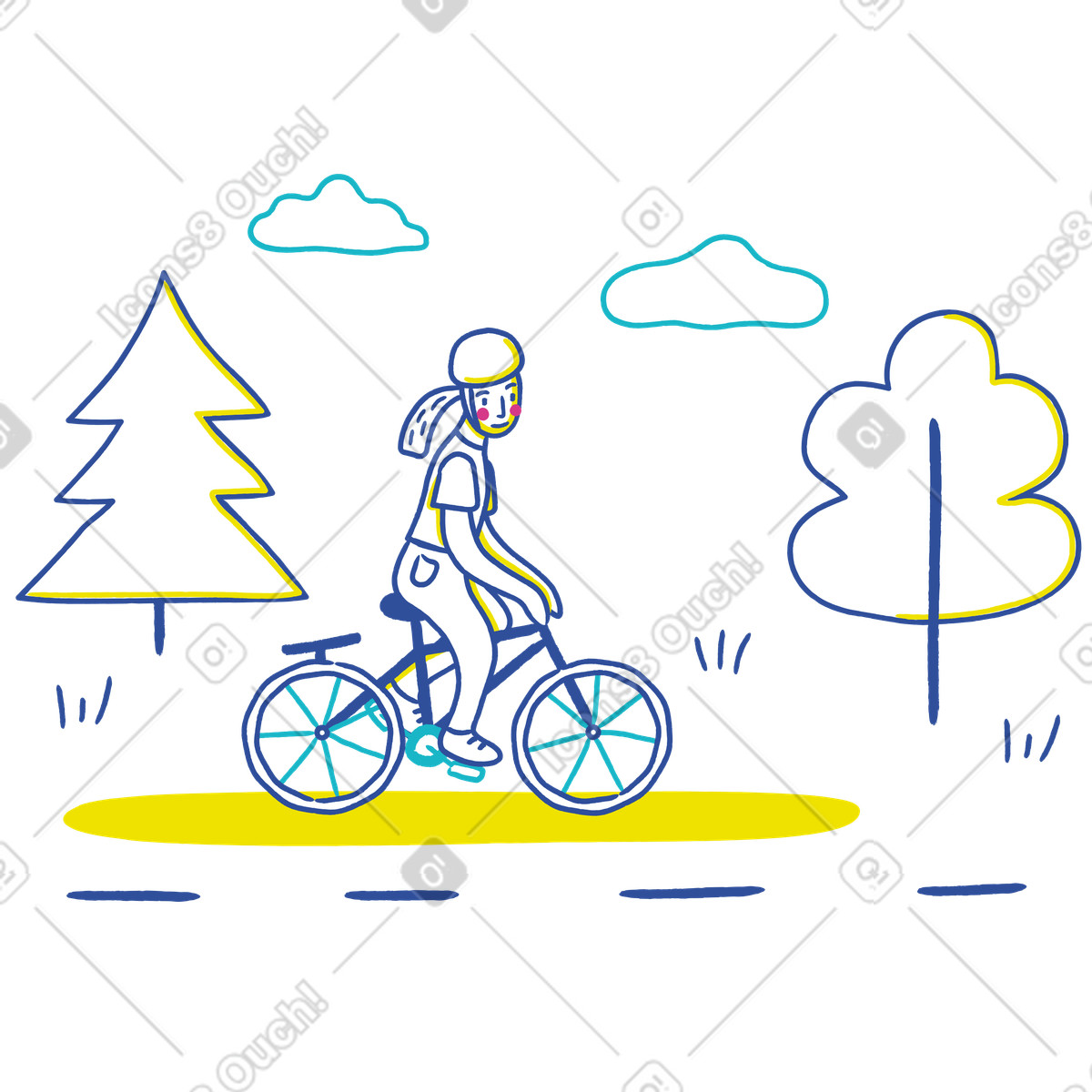 下载 Lime 风格的 在森林里骑自行车的女人 插画，支持 PNG、SVG 格式