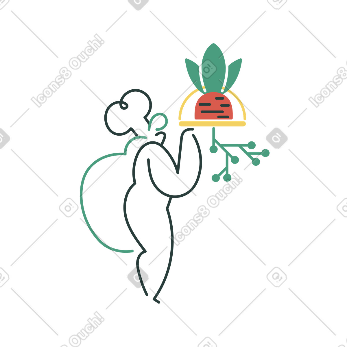 Ilustración Chef femenina sosteniendo un plato de zanahoria en estilo Macaroni a descargar en PNG y SVG