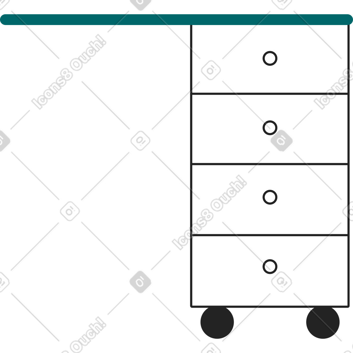 Illustration Bureau avec tiroirs dans le style Sammy Line à télécharger aux formats PNG, SVG