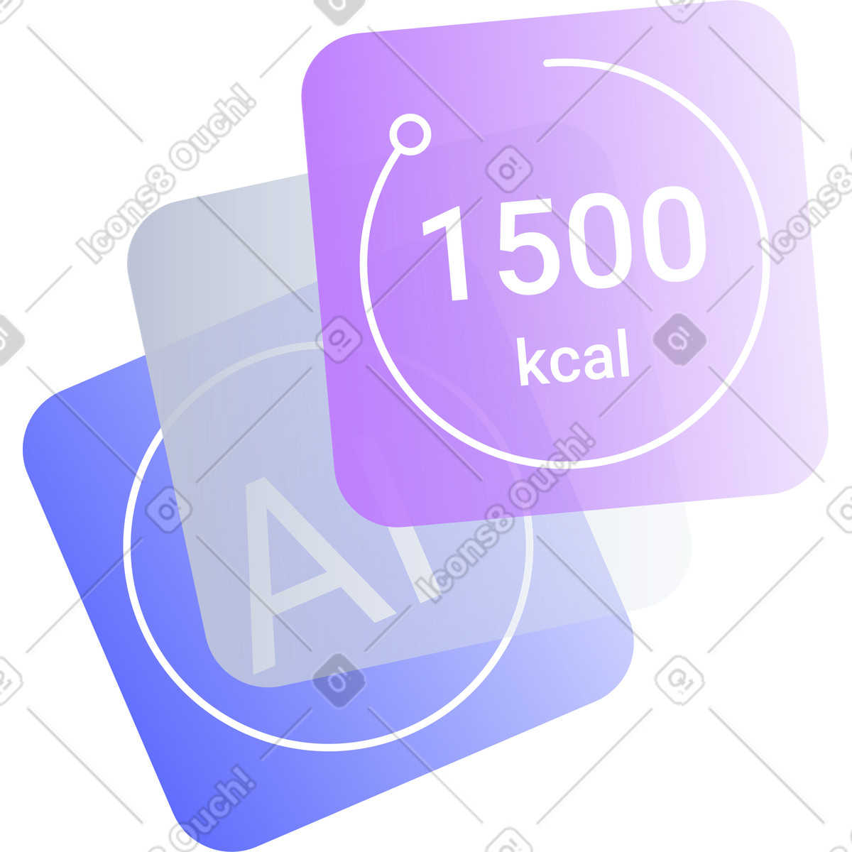 下载 Lucent 风格的 带有人工智能符号和卡路里数据的矩形 插画，支持 PNG、SVG 格式