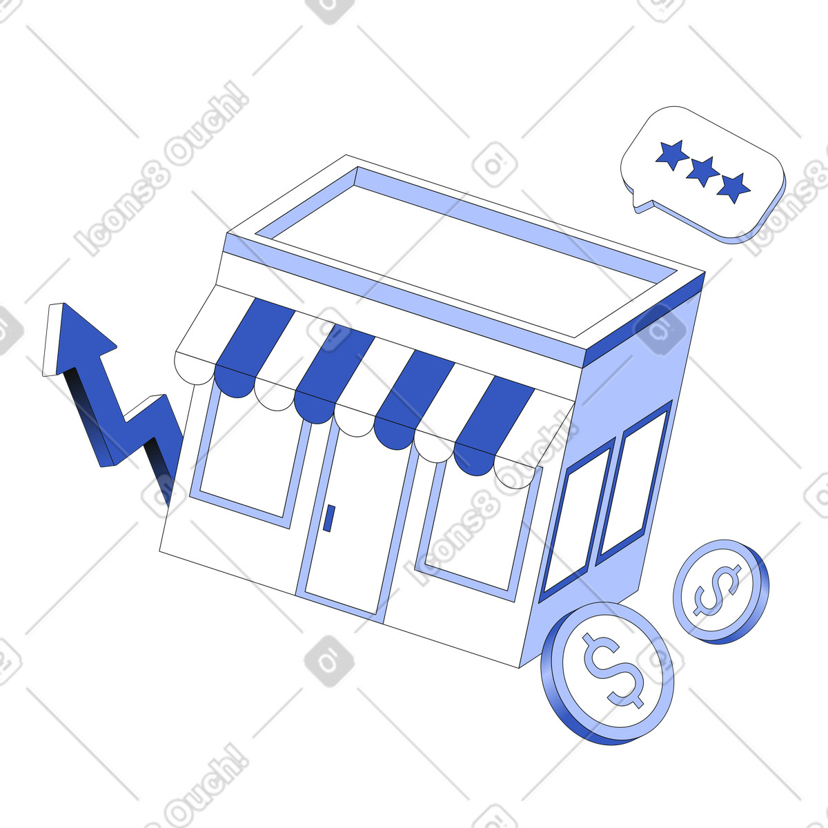 Illustration Small business building with revenue and high rating, Customer feedback financial success dans le style Techny à télécharger aux formats PNG, SVG