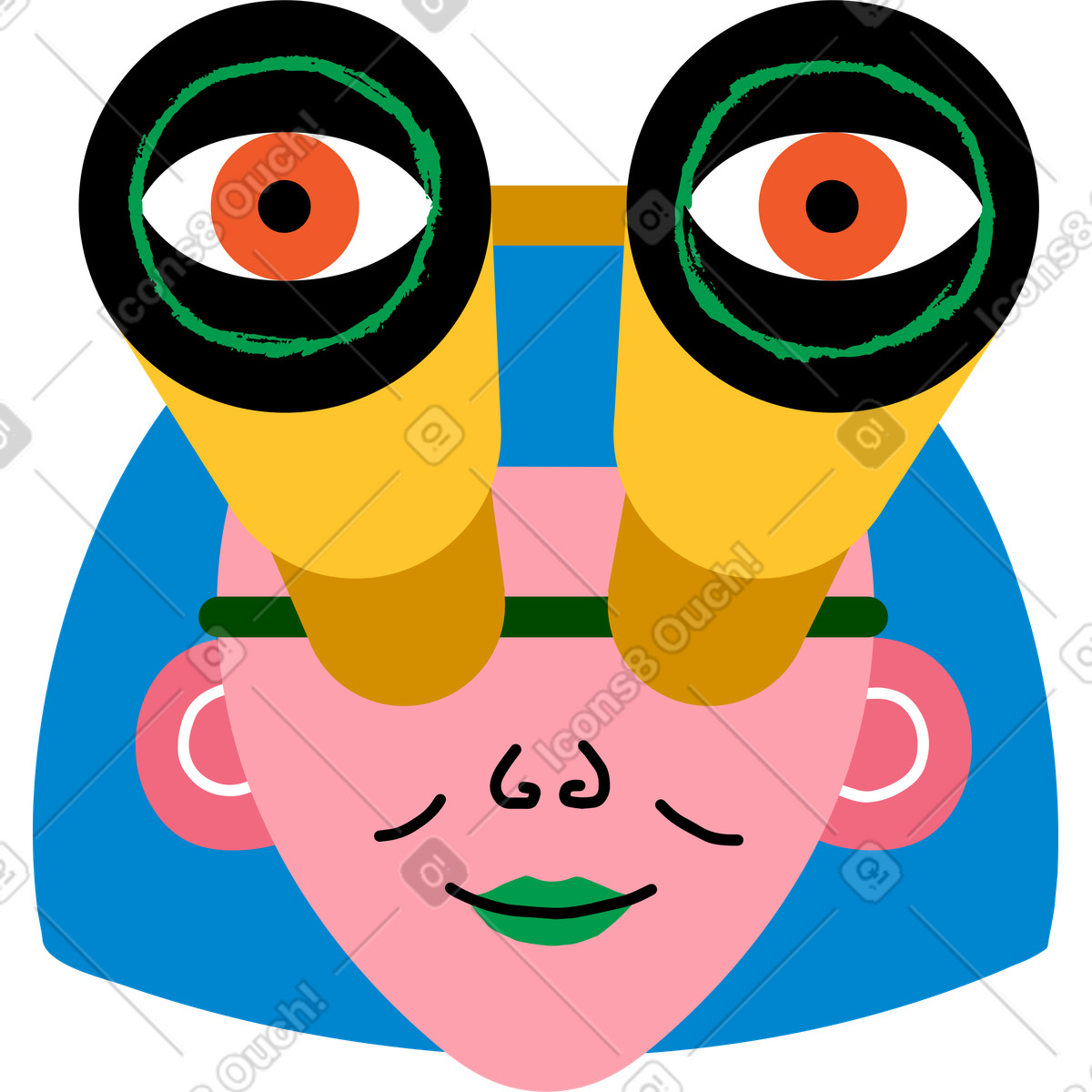 Girl head with binoculars illustration in PNG, SVG