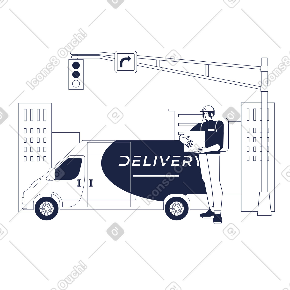 Ilustração de Delivery van and courier holding package, Express logistics em no estilo Urban Line para baixar em PNG, SVG