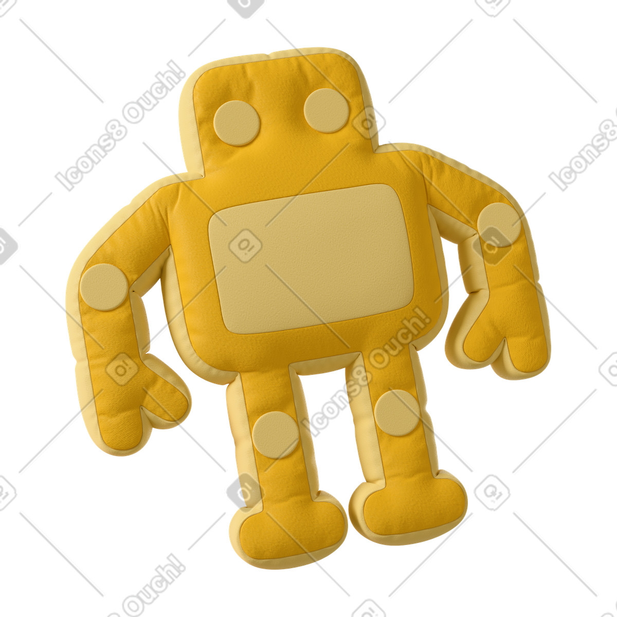 Soft yellow toy robot illustration in 3D Plush icons style download in PNG, SVG