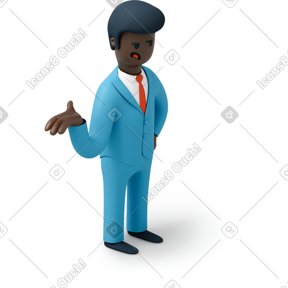 Uomo d'affari nero arrabbiato con la mano alzata illustrazione in stile 3D Flame scarica in PNG, SVG