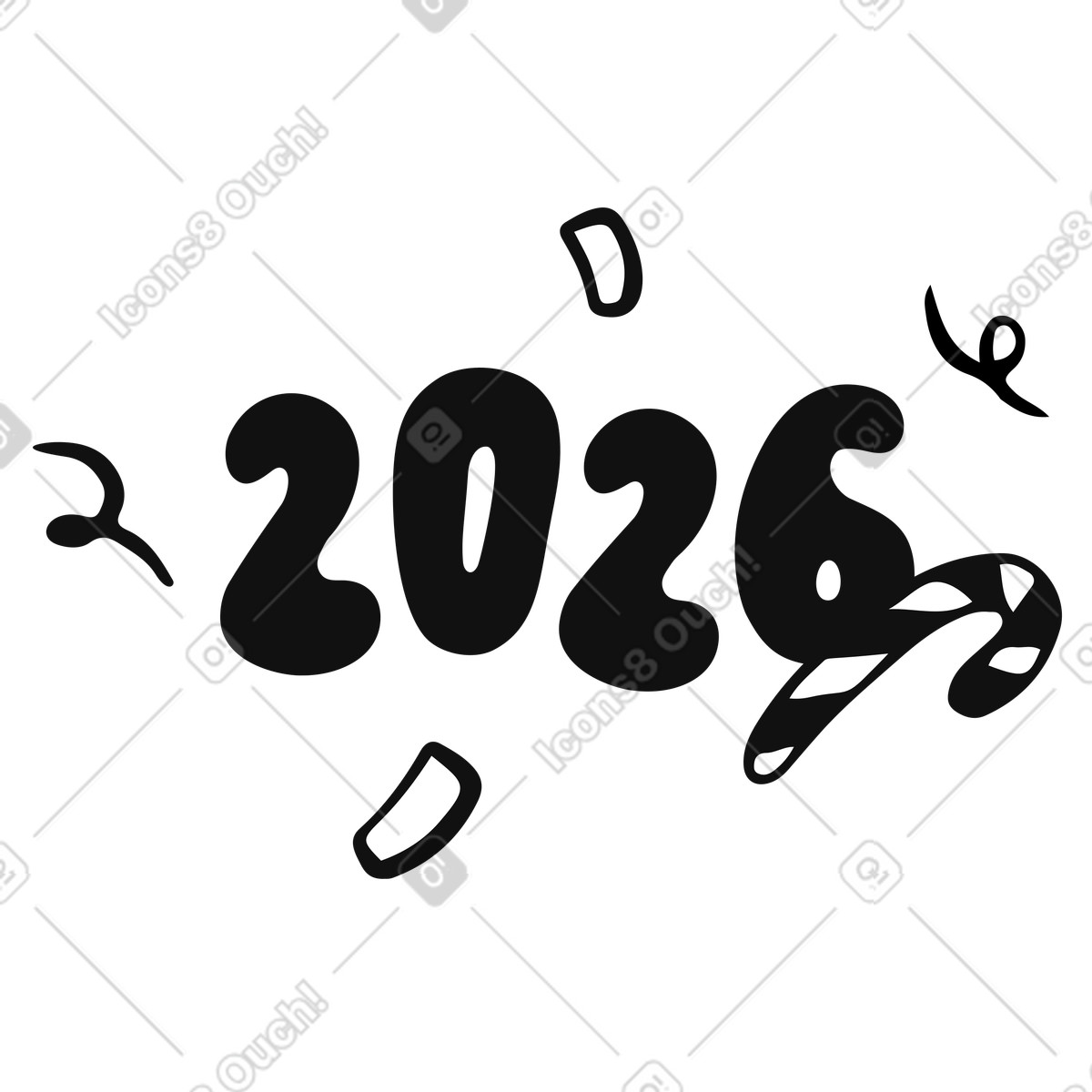 Year 2026 number illustration in Journal style download in PNG, SVG