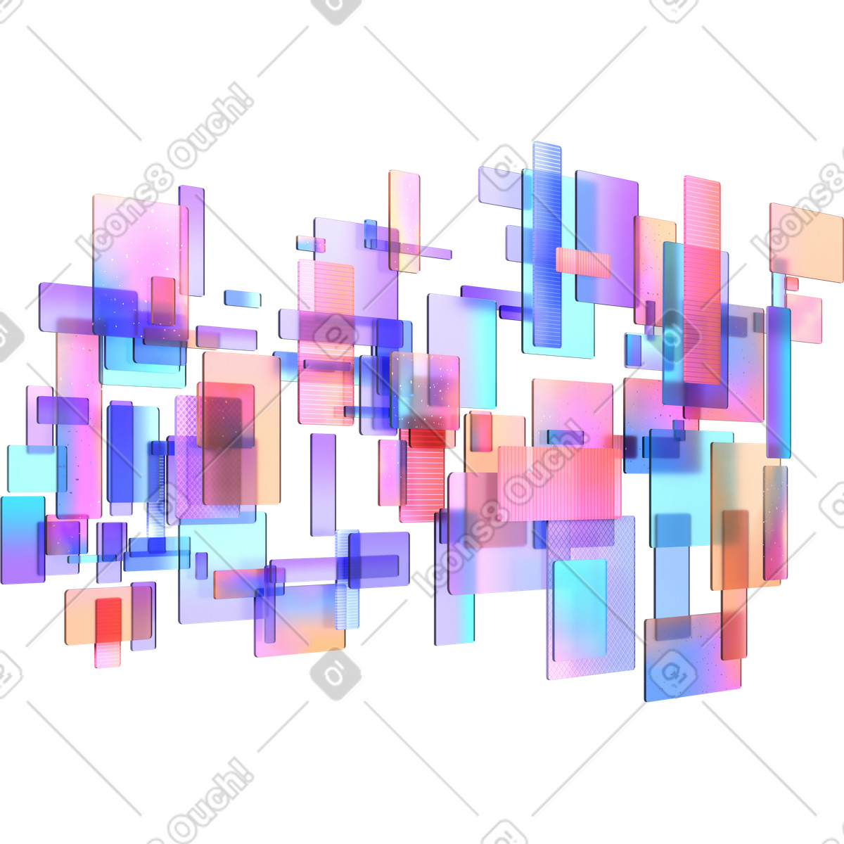 Background with multicolored cards illustration in 3D Glassy style download in PNG, SVG