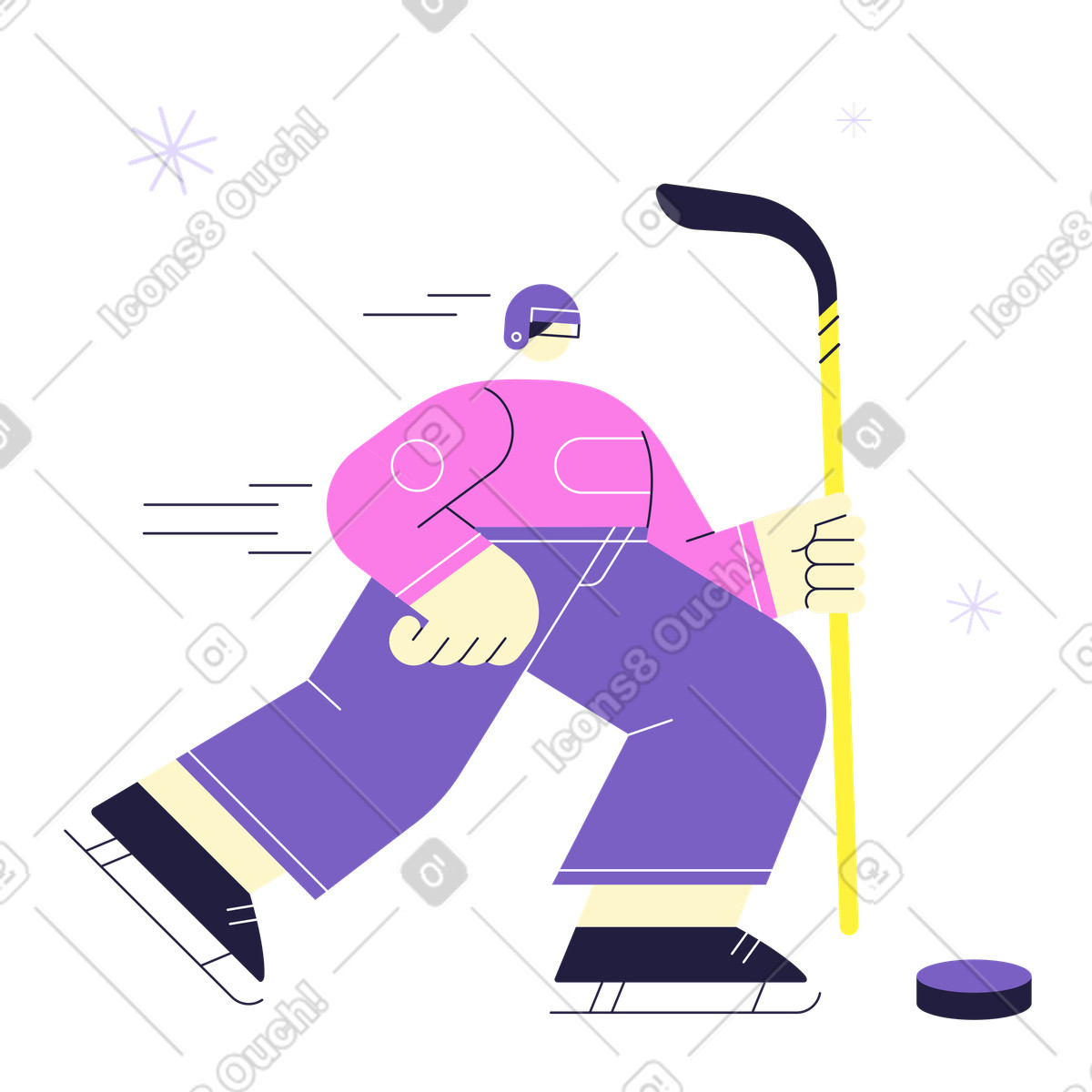 Hoсkey player chasing the pluck illustration in Mellow style download in PNG, SVG