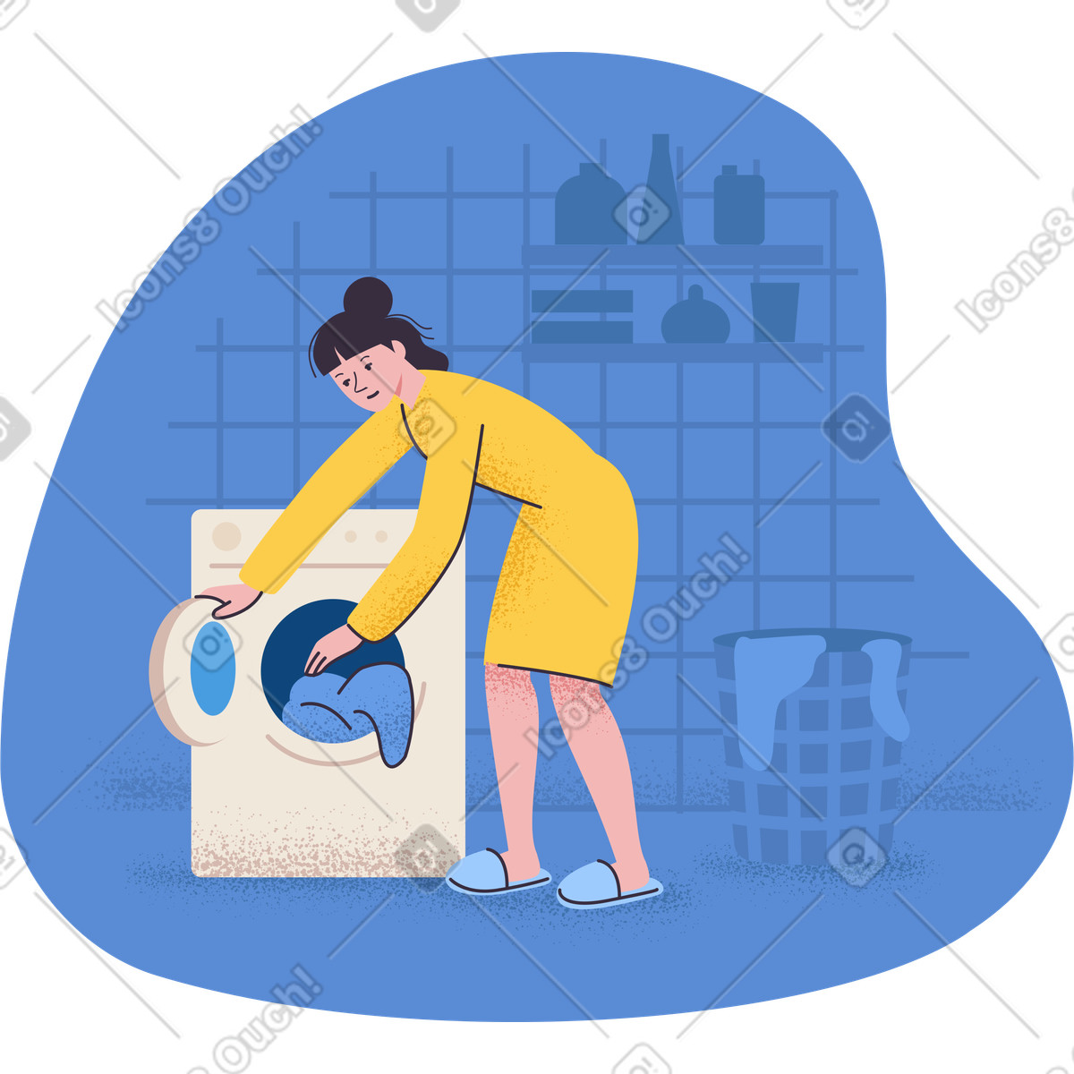 Woman loading laundry into washing machine illustration in Pale style download in PNG, SVG