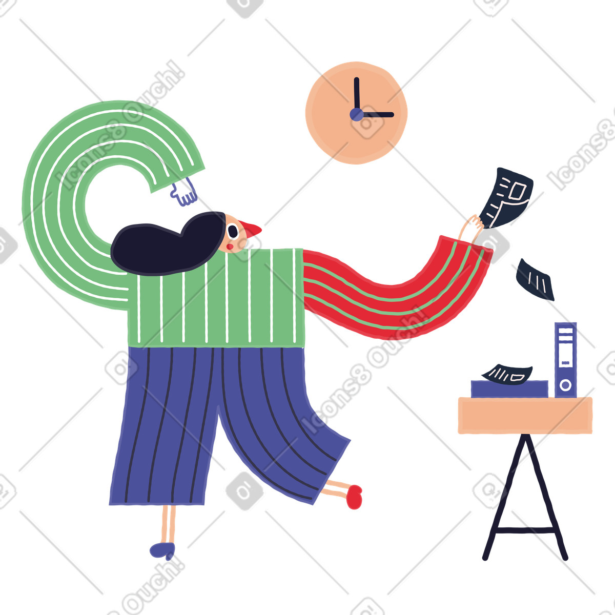 Mädchen hat es eilig, die arbeit zu beenden-Illustration im Stripy-Stil als Download in PNG, SVG
