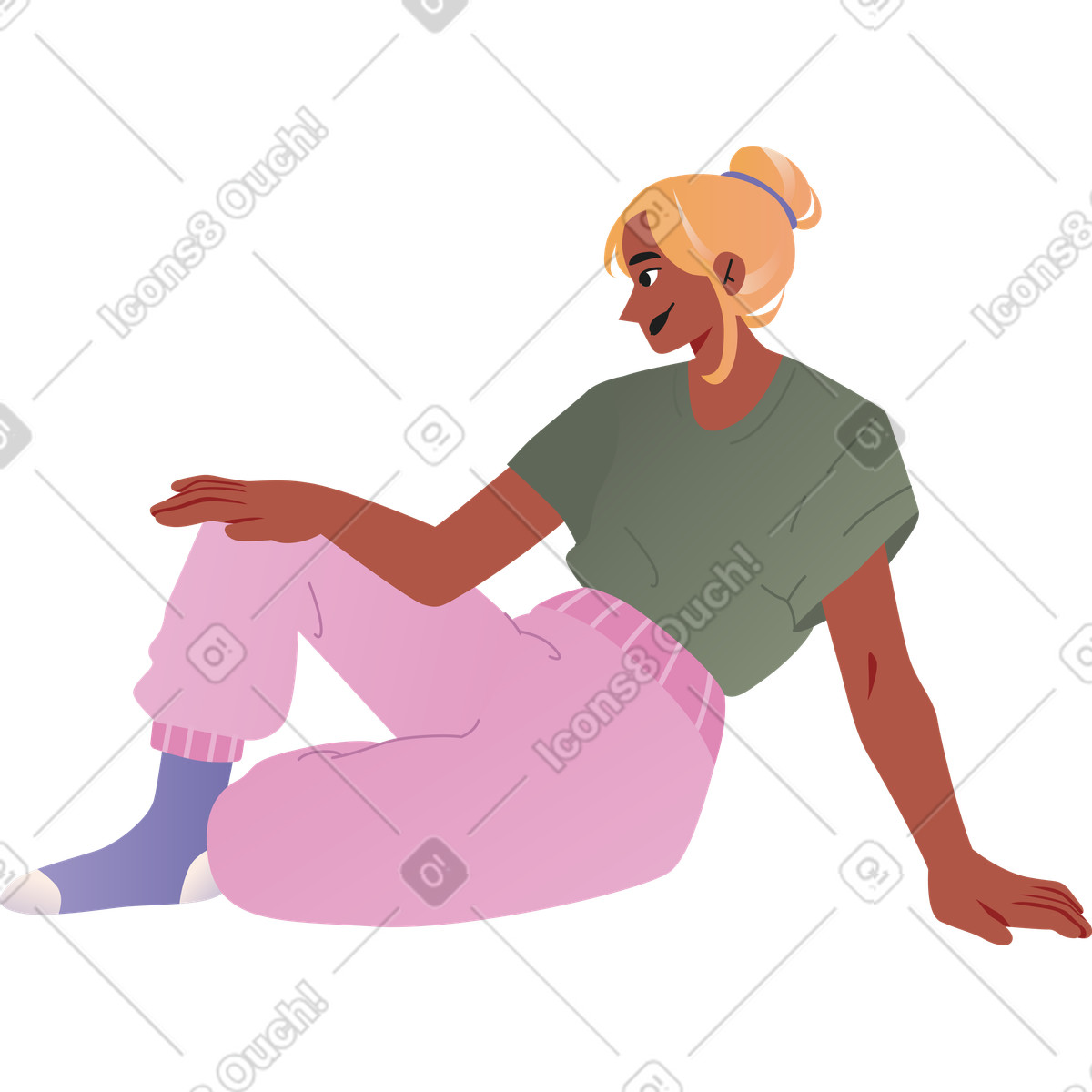 Seated young woman illustration in Coworking style download in PNG, SVG