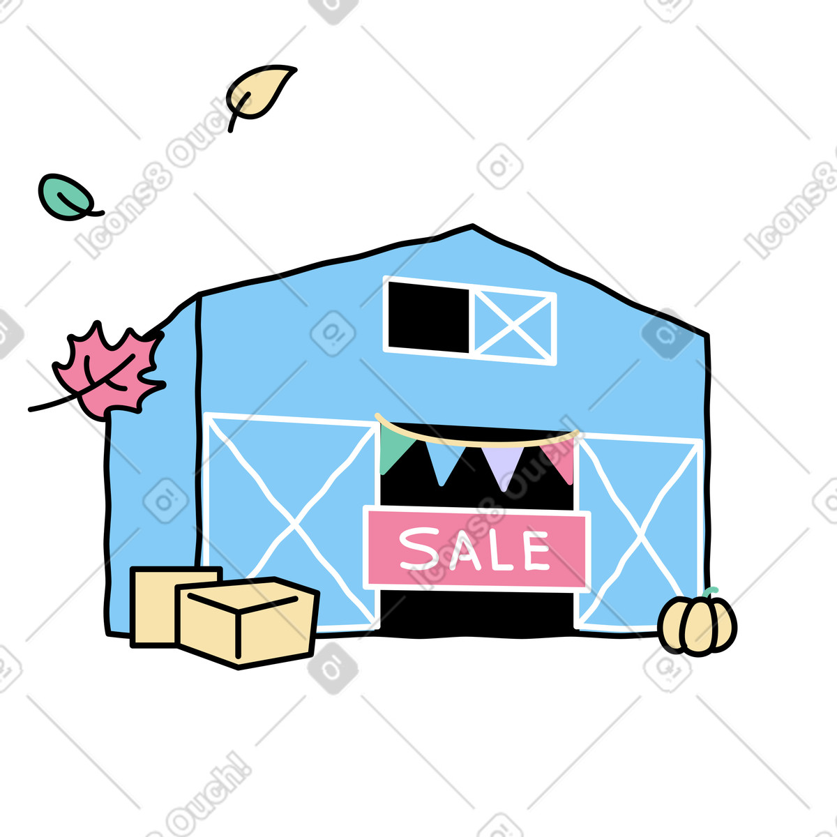 Pumpkin fair at the barn illustration in Notes style download in PNG, SVG