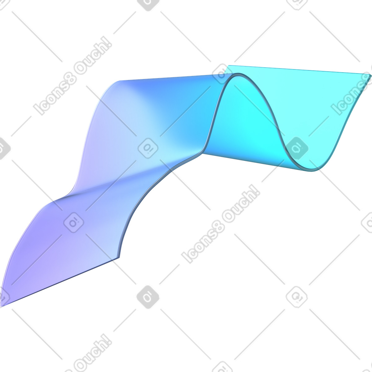 Curved transparent gradient ribbon illustration in 3D Glassy style download in PNG, SVG