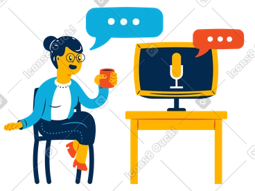 Woman talking to voice assistant PNG, SVG