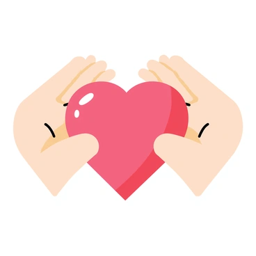 A close-up of two hands gently holding a red heart. The hands have light skin tones and show delicate fingers. The heart has a glossy finish, reflecting light, symbolizing care and healing. There are soft shadows around the hands and heart, emphasizing the tenderness of the scene. The background is a subtle gradient, enhancing the focus on the hands and the heart.