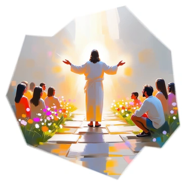 An illustration of Jesus creating a path between two worlds, symbolizing the gospel message