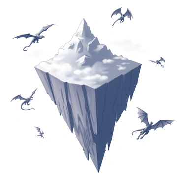 The Wyrmberg, an inverted mountain floating in the sky, with dragons circling it