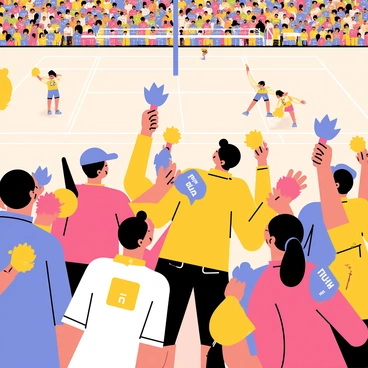 Fans cheering on a volleyball match from the bleachers