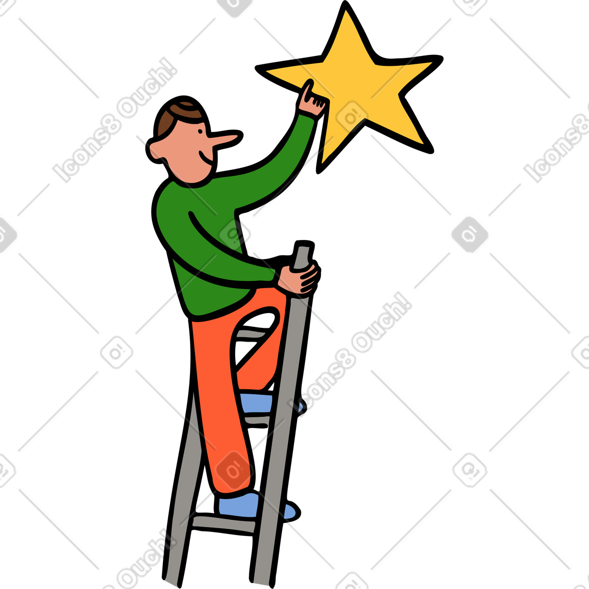 Man on ladder climbing to a star illustration ambition clipart graphics