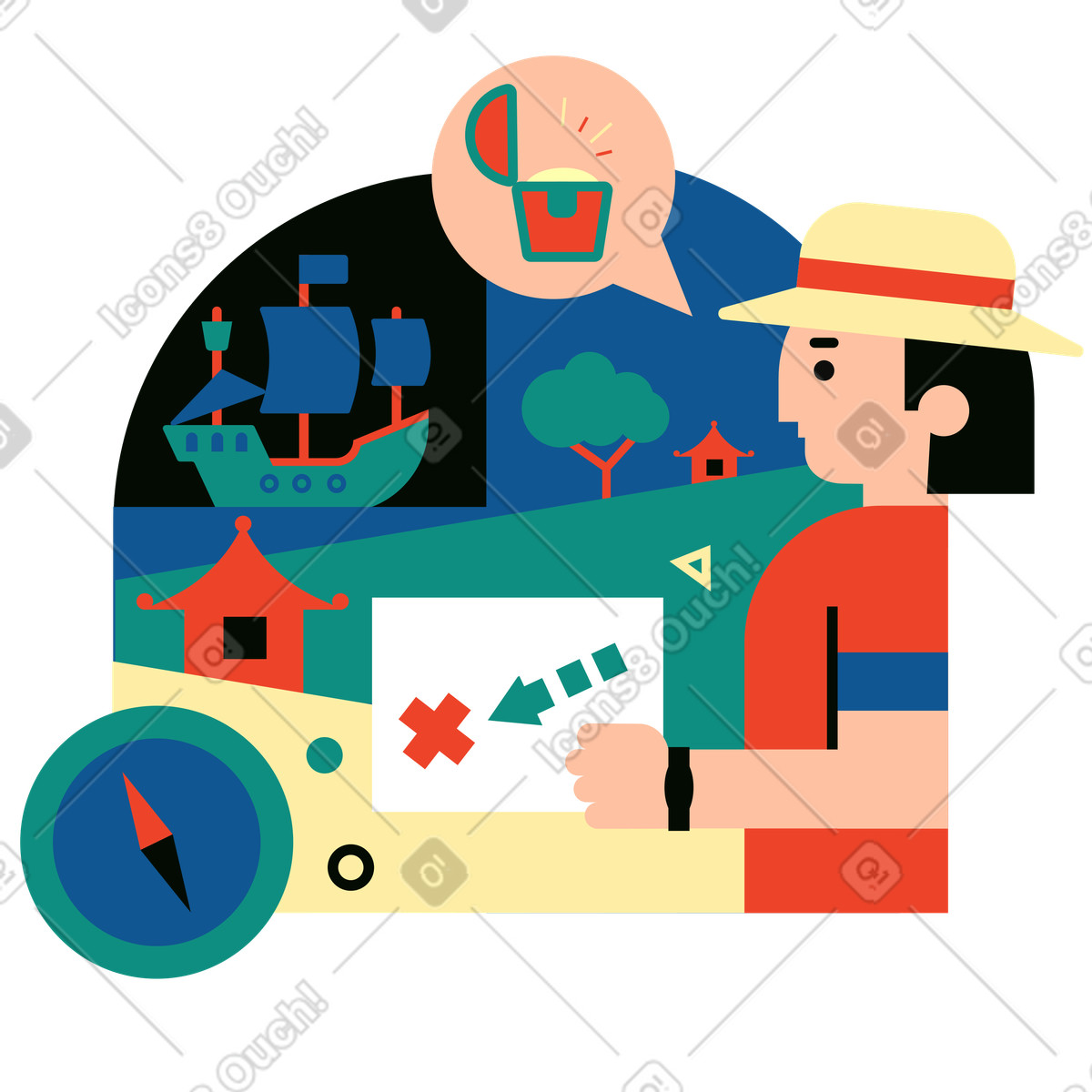 Man searching for hidden treasure illustration in Polar style download in PNG, SVG