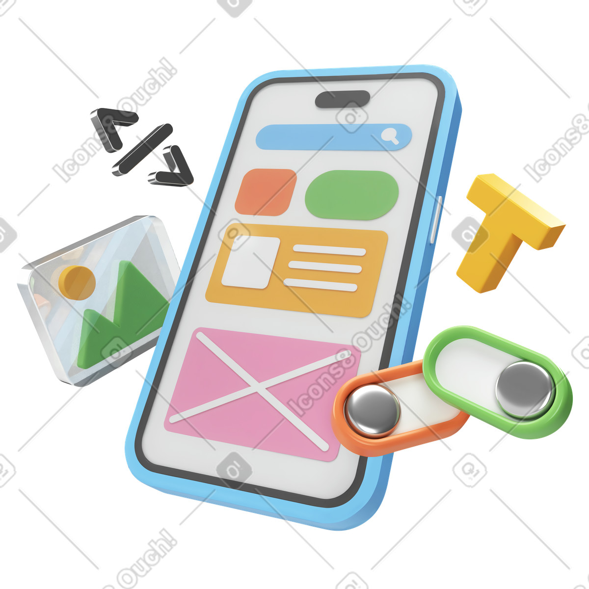 Mobile app development and user interface illustration in PNG, SVG
