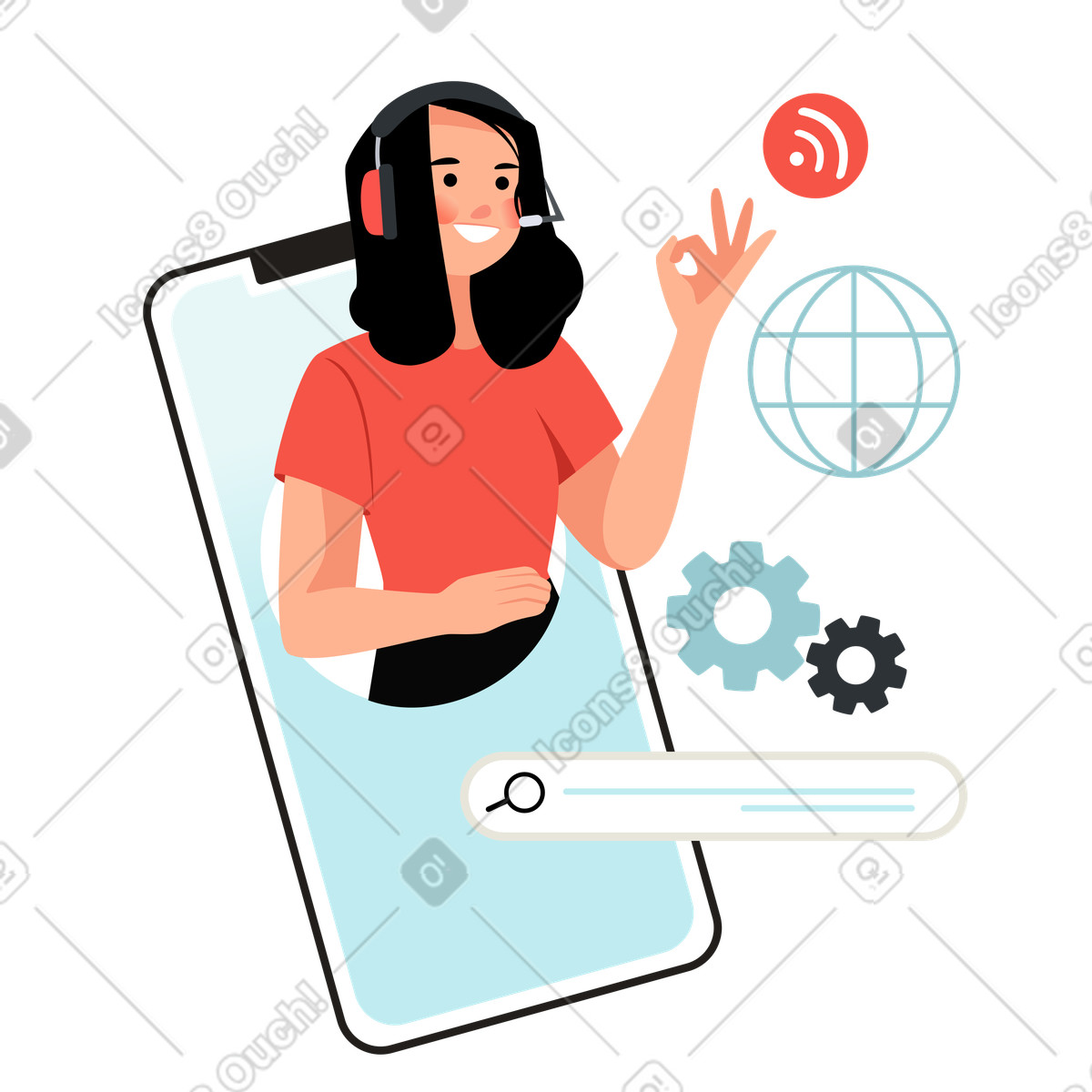Call a technical support operator by phone illustration in PNG, SVG