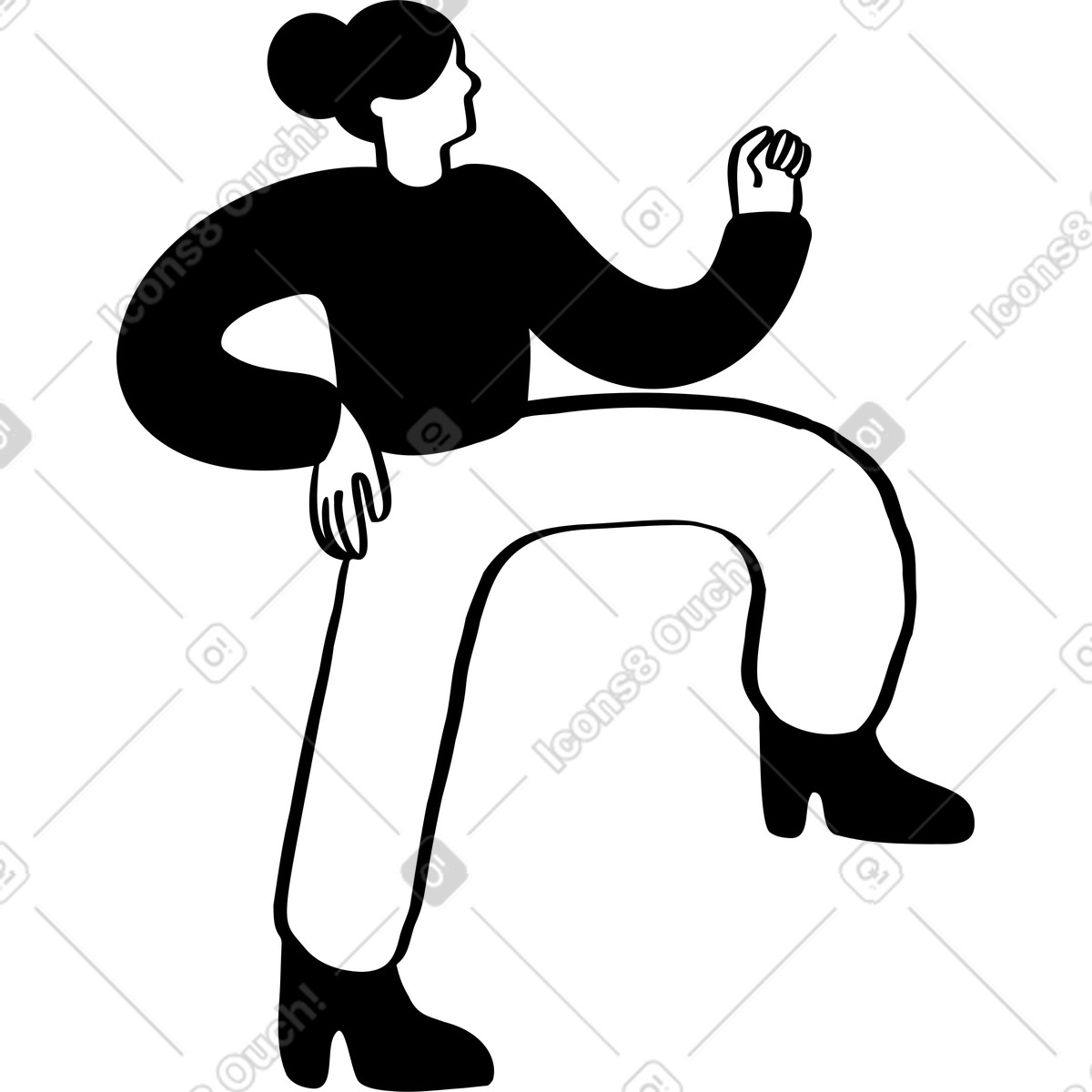 Ilustración Mujer de pie sobre una pierna en estilo Journal a descargar en PNG y SVG
