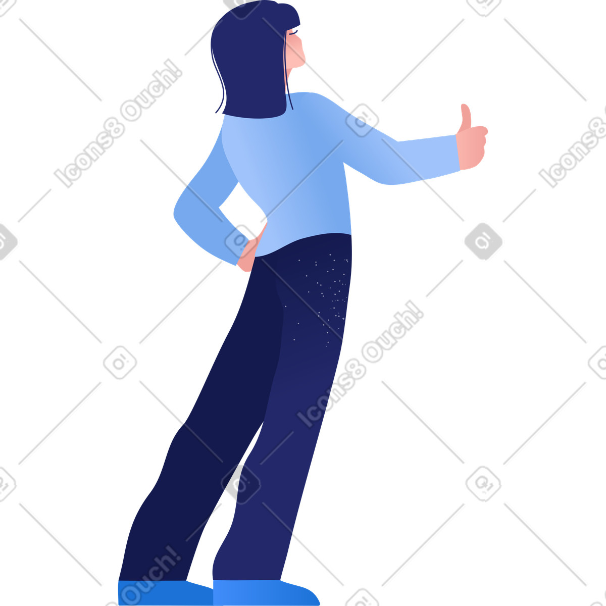 Clip スタイルの Woman showing thumb up のイラストをPNG、SVG形式でダウンロード