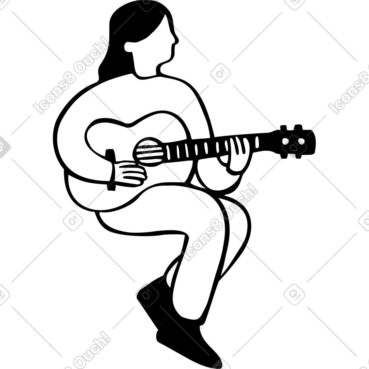 Seated woman with guitar illustration in Journal style download in PNG, SVG