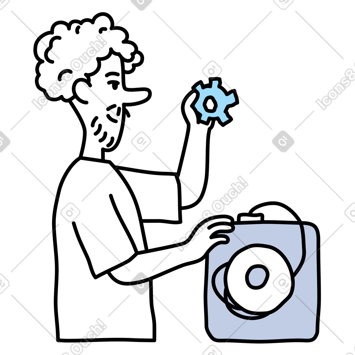 L'uomo lavora su una stampante 3d illustrazione in stile Notes scarica in PNG, SVG