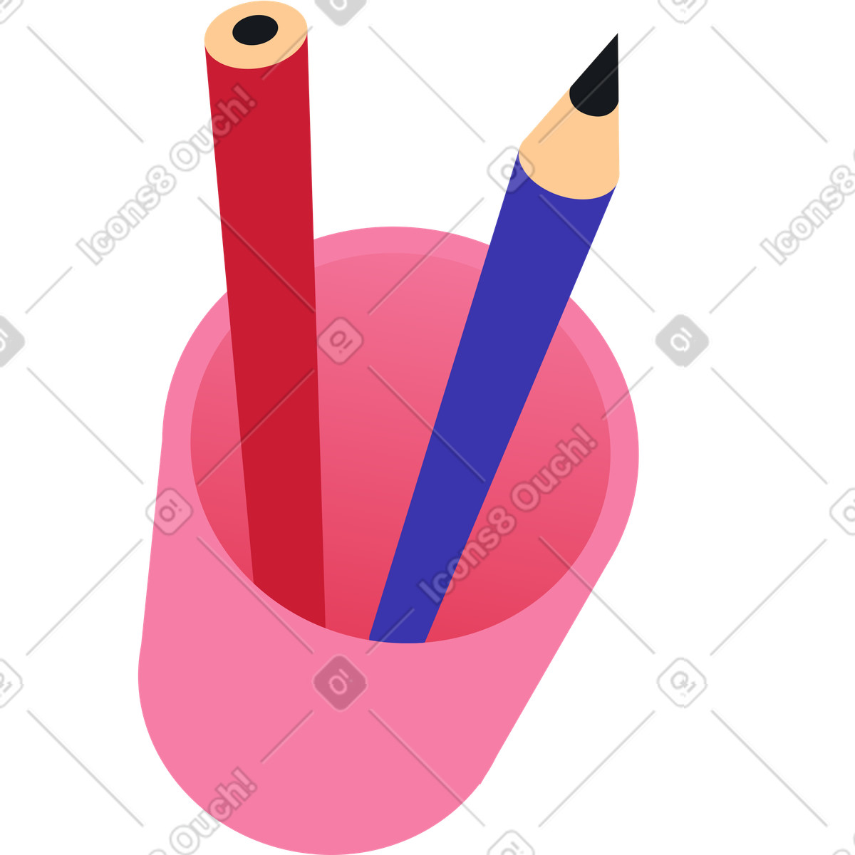 Ilustración Portalápices rosa con lápices en estilo Fizzy a descargar en PNG y SVG