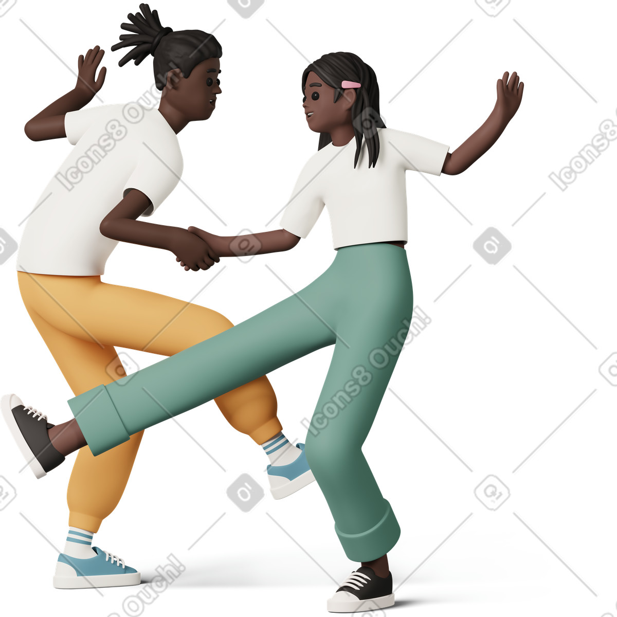 下载 3D Casual life 风格的 Young girl and boy dancing 插画，支持 PNG、SVG 格式