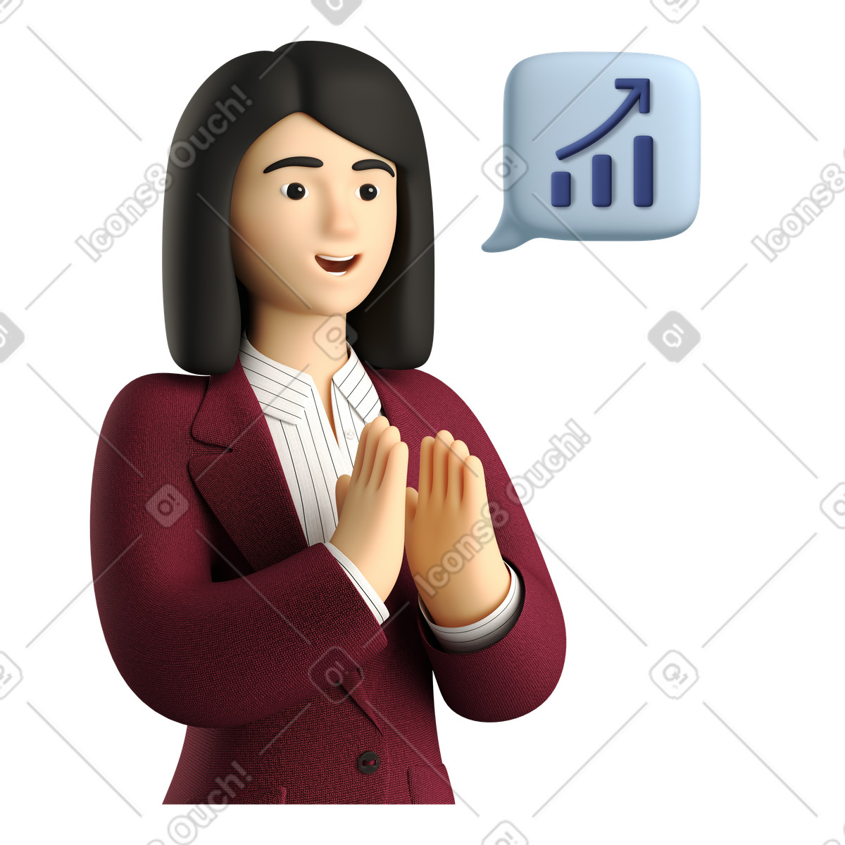 Imprenditrice felice della crescita dei profitti illustrazione in stile 3D Business scarica in PNG, SVG