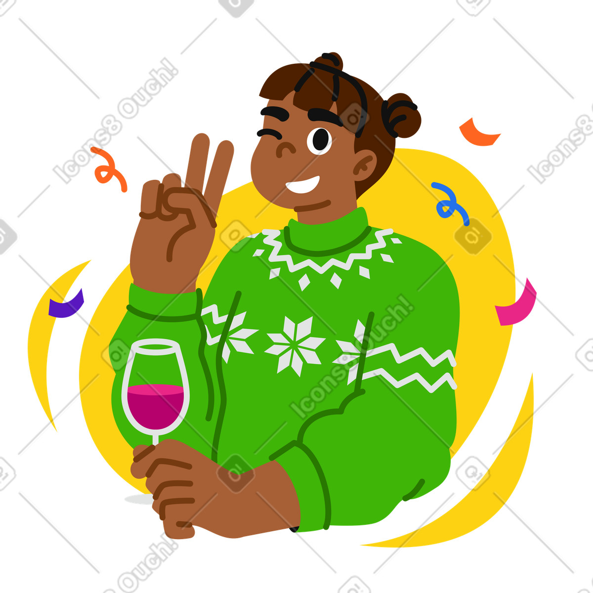 Donna felice con bicchiere di vino illustrazione in stile Active scarica in PNG, SVG